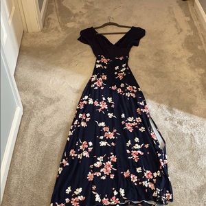 Navy dress that flatters and draws compliments.